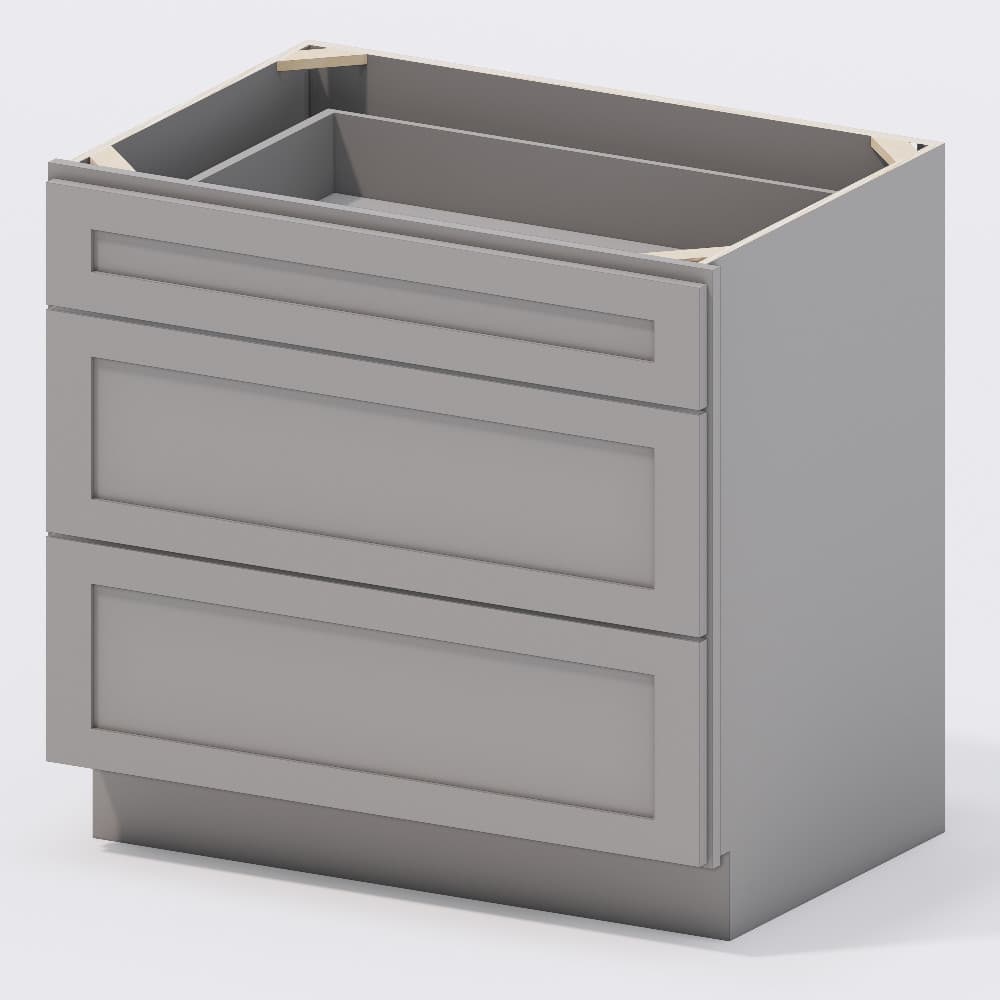 Grey Shaker - Drawer Base Cabinet 36 (3 Drawers)